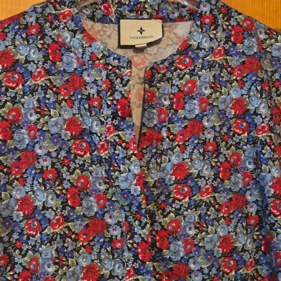 Tuckernuck Royal Shirt Dress Size Medium Queens Garden Floral Blue Red - Picture 6 of 11